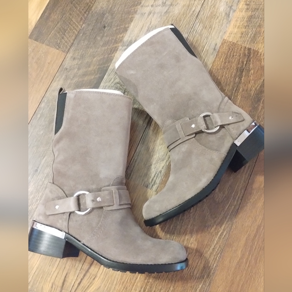 New! Vince Camuto Ethereal Grey Mid Calf Heeled Boots